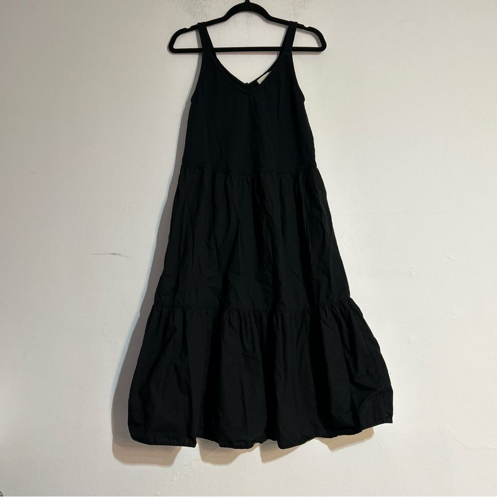 Nation LTD Tamber Tiered Knit Cotton Midi Dress in Jet Black Size Small